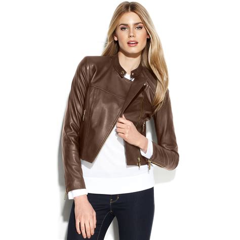 michael michael kors cropped leather jacket|michael kors lightweight jacket.